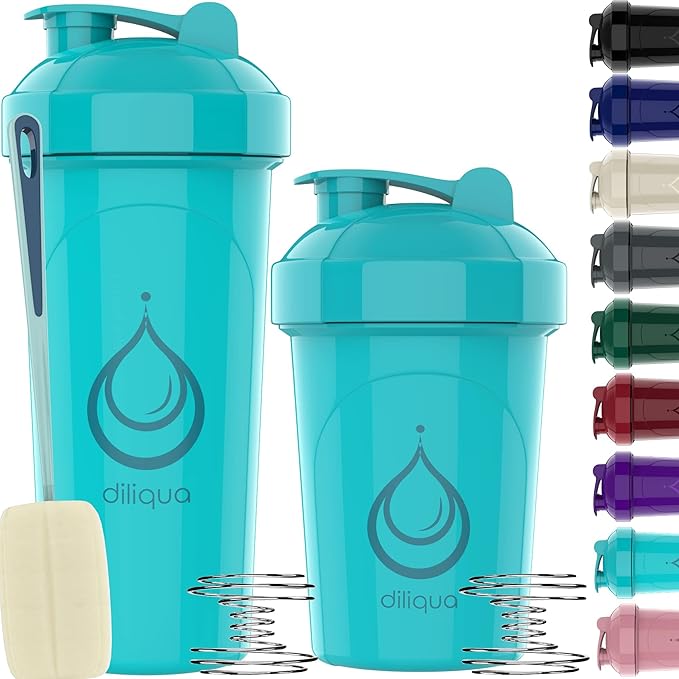 4 PACK, 28 oz & 20 oz Shaker Bottles for Protein Mixes | BPA-Free & Dishwasher Safe | Protein Shaker Bottle | Shaker Cups | Leakproof Blender Shaker Bottle Pack (28 & 20 oz Turquoise)