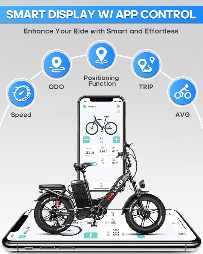 W Wallke H7 AWD Dual Motor Electric Bike for Adult, 48V 60Ah/40Ah Removable Battery, Long Range 32-34MPH Fast Ebike, 20" Fat Tire Mountain Offroad All Terrain Full Suspension E-Bicycle, UL2849 List