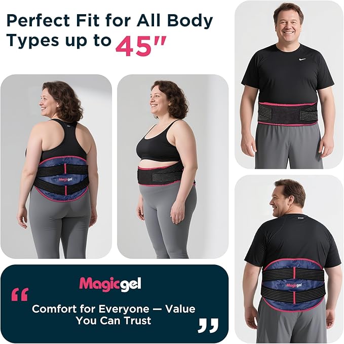 Magic Gel Back Ice Pack - Maximum Compression Sports Cold Compress Wrap for Back & Lower Body - Reusable Hot & Cold Packs
