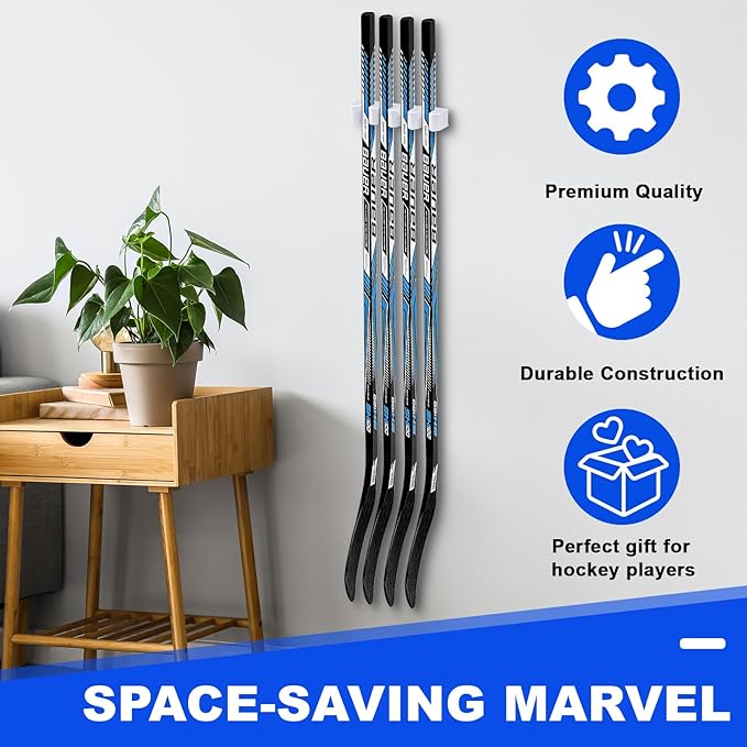 Yousoontic Hockey Stick Holder Wall Mount, 1-6 Stick Capacity, Ice and Field Hockey Organizer (Decor & Storage 2-in-1) for Home Garage Room Office Sports Decoration