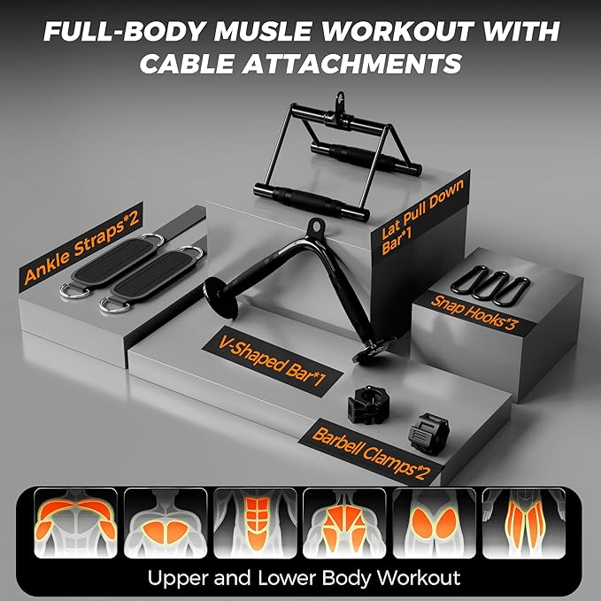 Mikolo Smith Machine, 2200lbs Squat Rack with LAT-Pull Down System & Cable Crossover Machine, Training Equipment with Leg Hold-Down Attachment
