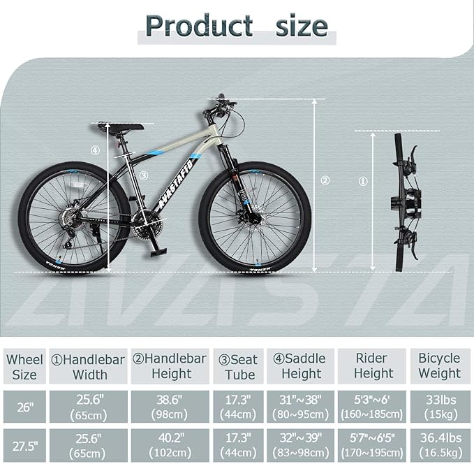 AVASTA Earth 26 27.5 inch Mountain Bike with 21-Speed,Aluminum Frame, Dual Disc Brake, Comfortable Saddle,Multiple Colors