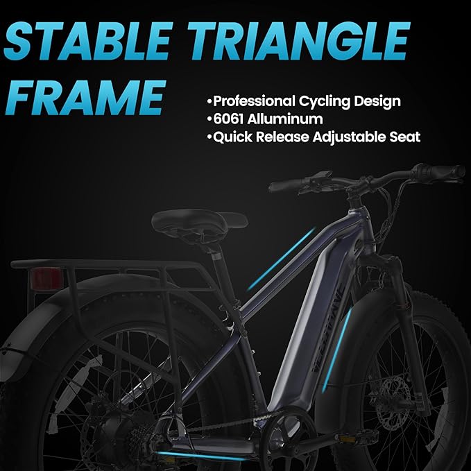 VELOWAVE Electric Bike for Adults Peak 1200W BAFANG Motor 28MPH Mountain Ebike 48V 15Ah Removable LG Cells Battery 26'' Fat Tire E Bike Shimano 7-Speed