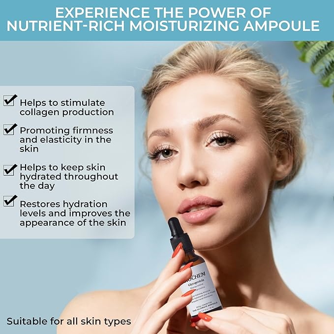 BIOCHEM Glycoprotein Hydrating Serum Ampoule – Deep Moisture + Skin Repair with Marine Glycoproteins & Hyaluronic Acid – Anti‑Aging Plumping Facial Serum, Sensitive Skin Safe, 1.01 fl oz / 30 mL