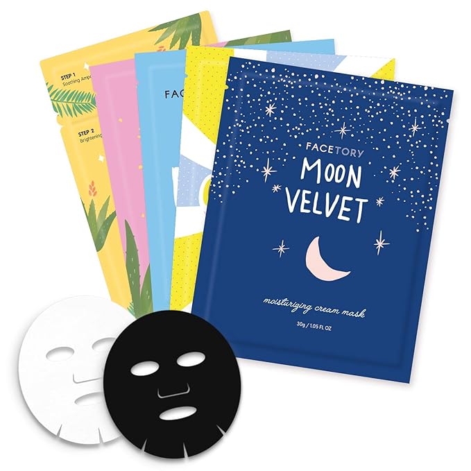 FACETORY Collection Facial Mask Set - Hydrating, Purifying, Soothing, Moisturizing, and Revitalizing - Soft, Form-Fitting Face Masks, For All Skin Types - No Sulfates No Parabens (10 pc)