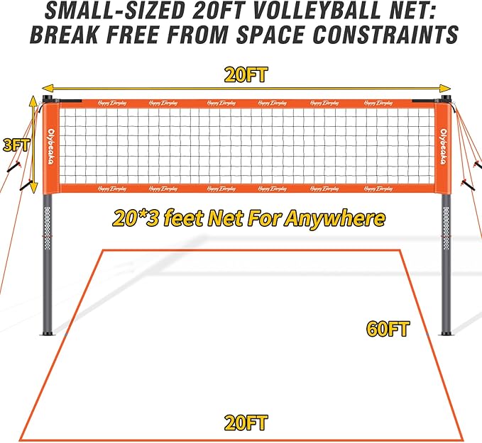 Portable Outdoor Volleyball Net Set System for Backyard Beach with Heavy Duty Poles, Durable Net, PU Volleyball & Pump, Carry Bag