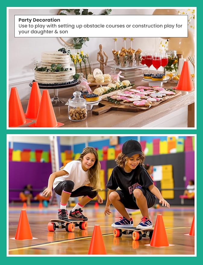 GHB Soccer Cones 7" 9" of 12 24 Pack Disc Soccer Sport Cones Training Field Marker Agility Cones for Basketball, Coaching, Practice Equipment Includes Drills Guide