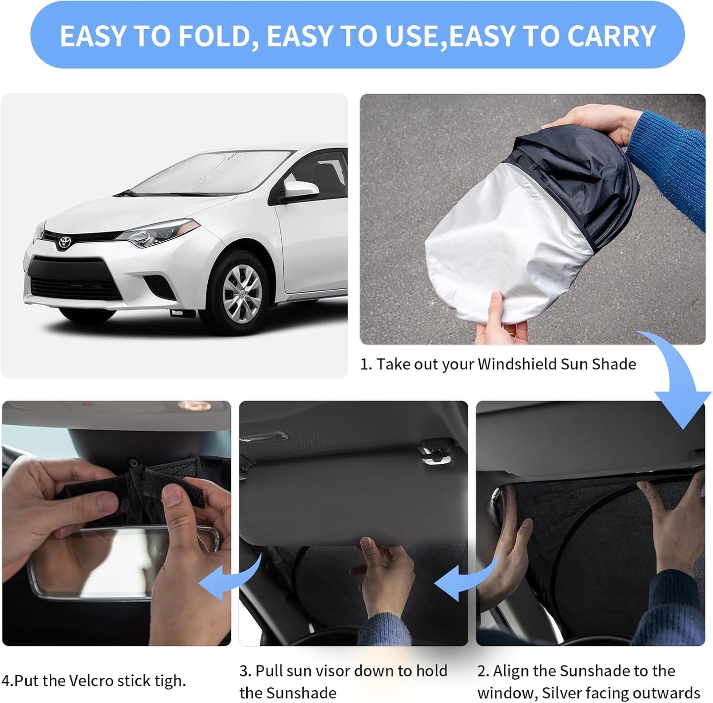 for Toyota Corolla Sun Shade Sunshade Windshield Cover 4-Layers Front Window Shade for Corolla 2014-2019 Custom Fit Sun Visor Shades - 240T Retractable Shade Blocks UV Rays Car Accessories