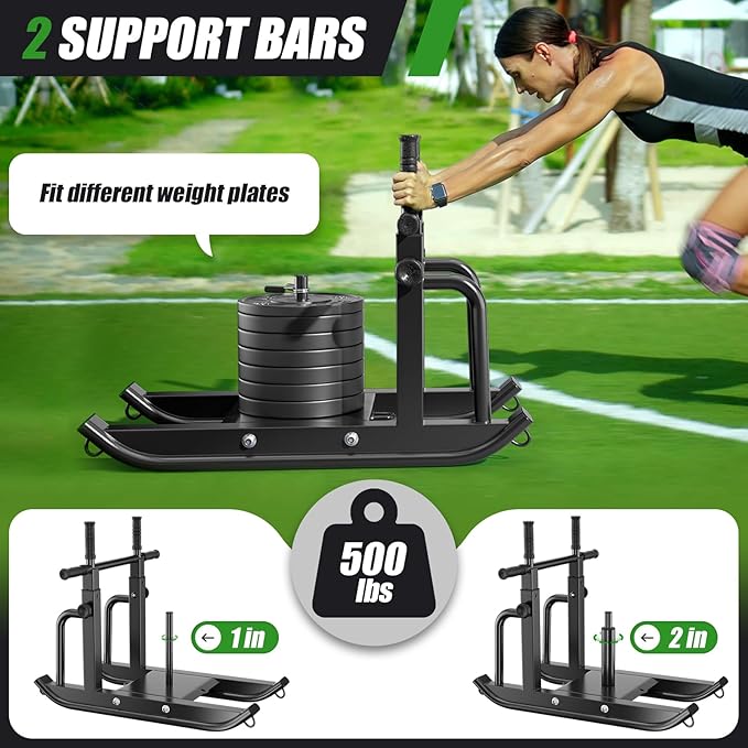 Weight Sled Adjustable Height - Weight Training Pull Sled Gym Equipment for Fitness Strength & Speed Training