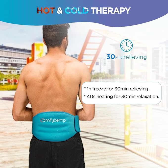 Comfytemp Ice Pack for Lower Back Pain Relief, HSA Approved, Reusable Gel Ice Wrap for Sciatica Nerve Injury, Hot Cold Compress Lumbar Brace for Herniated Disc, Waist Coccyx, Surgery Recovery Items