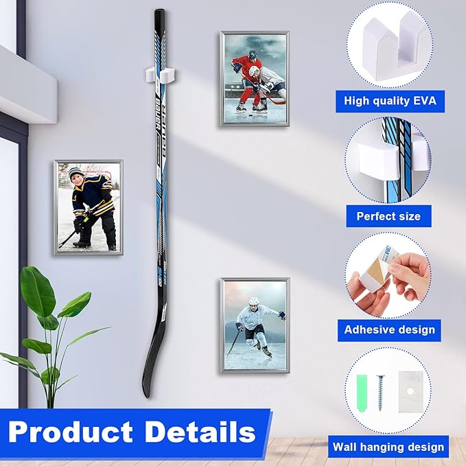 Yousoontic Hockey Stick Holder Wall Mount, 1-6 Stick Capacity, Ice and Field Hockey Organizer (Decor & Storage 2-in-1) for Home Garage Room Office Sports Decoration