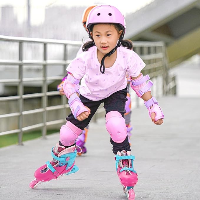 Pink Graffiti Light up Inline Skates for Girls, 4 Size Adjustable Roller Shoes with Full Illuminating Wheels for Kids, Blades Roller Skates for Beginner Teens Youth & Adult Women