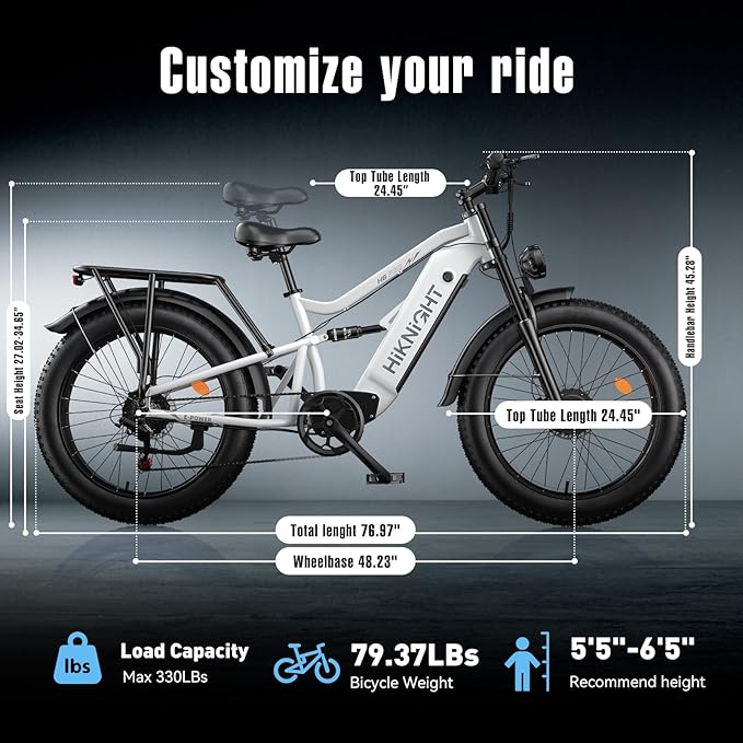 Electric Bike for Adult, 52V 20Ah Peak 3000W Dual Motor 26" Fat Tire Ebike, Max 38Mph & 35-90 Miles Full Suspension, Mountain E Bicycle for Men