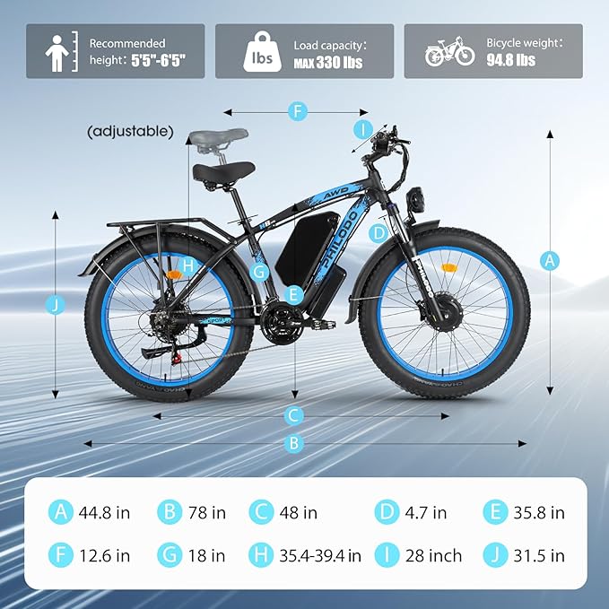 PHILODO 5000W Dual Motor Ebikes for Adults, 60V 26AH Battery Electric Bike, 26x4 Fat Tires for All Terrain Dirt Bike with 21-Speed Gear Electric Mountain Bike Electric Bicycle