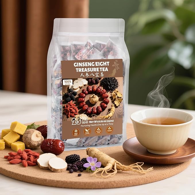 Goji Berries Ginseng Kidney Tea Formula Ginseng Eight Treasure Tea 8 Natural Ingredient Kidney Cleanse Detox & Repair for Women & Men Caffeine-Free 50 Count (Pack of 2)