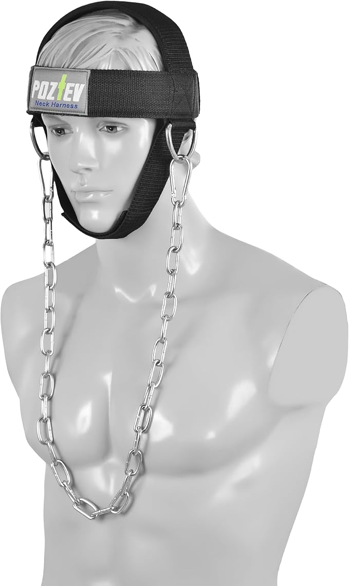 Neck Harness with Heavy-Duty Chain - Adjustable Head and Chin Straps for Neck Strength and Pain Relief