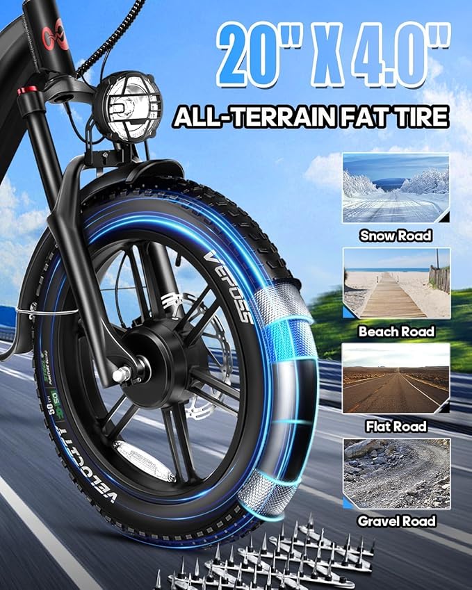 W Wallke H7 AWD Dual Motor Electric Bike for Adult, 48V 60Ah/40Ah Removable Battery, Long Range 32-34MPH Fast Ebike, 20" Fat Tire Mountain Offroad All Terrain Full Suspension E-Bicycle, UL2849 List