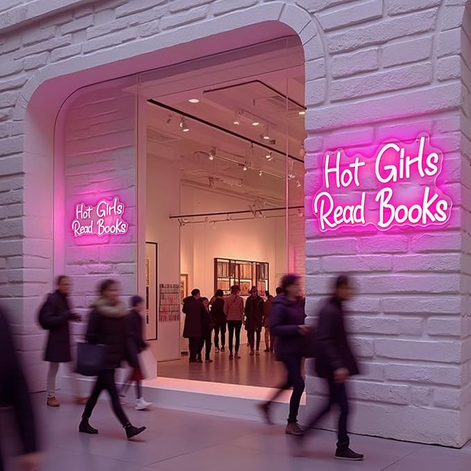 Hot Girls Read Books Neon Sign,Classroom Neon Sign,Pink LED Light Up Wall Sign for Classroom,Girls Bedroom,Dorm Room,Back to School Decor,College Gift,Cute Study Room Led Neon Light