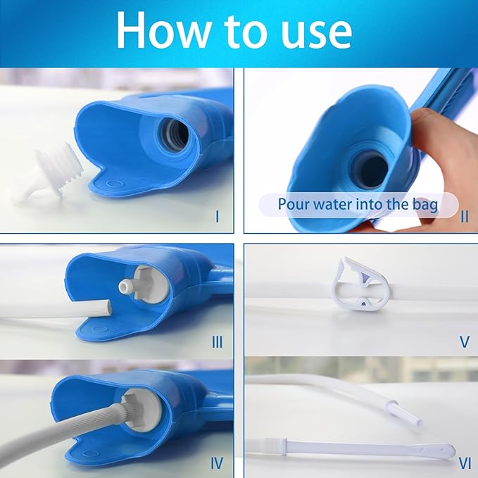 Coffee Enema Bag Kit, Douche Bag Combination Kit for Men and Women 5ft PVC Hose, 2L Capacity Water Colon Detox Cleanse Kit (Blue, 2L)