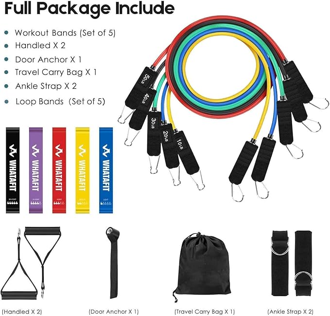 WHATAFIT Resistance Bands, Exercise Bands,Resistance Bands for Working Out, Work Out Bands with Handles for Men and Women Fitness, Strength Training Home Gym Equipment