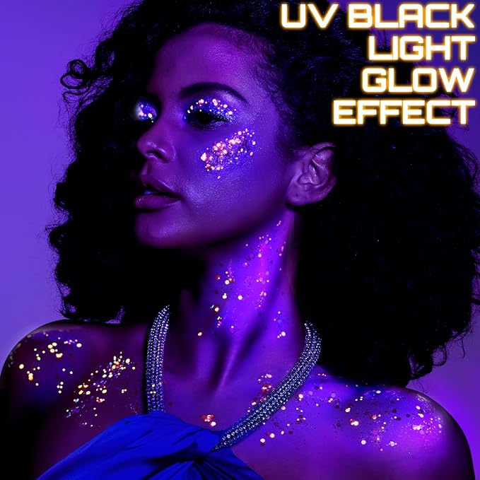 Teenitor Orange Glow in The Dark Glitter Gel, Orange Body Glitter Face Glitter for Halloween Makeup UV Black Light Festival Party Cheer Makeup