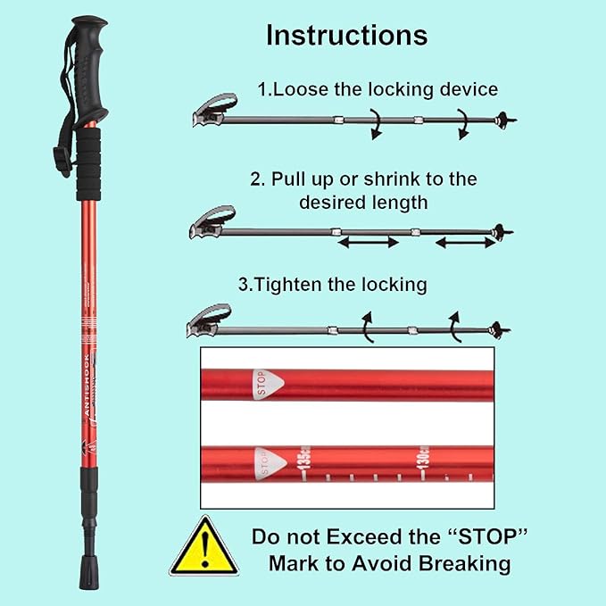 Aihoye Hiking Trekking Poles, 2 Pack Collapsible, Lightweight, Anti Shock, Walking Sticks, Adjustable Hiking Pole for Men and Women