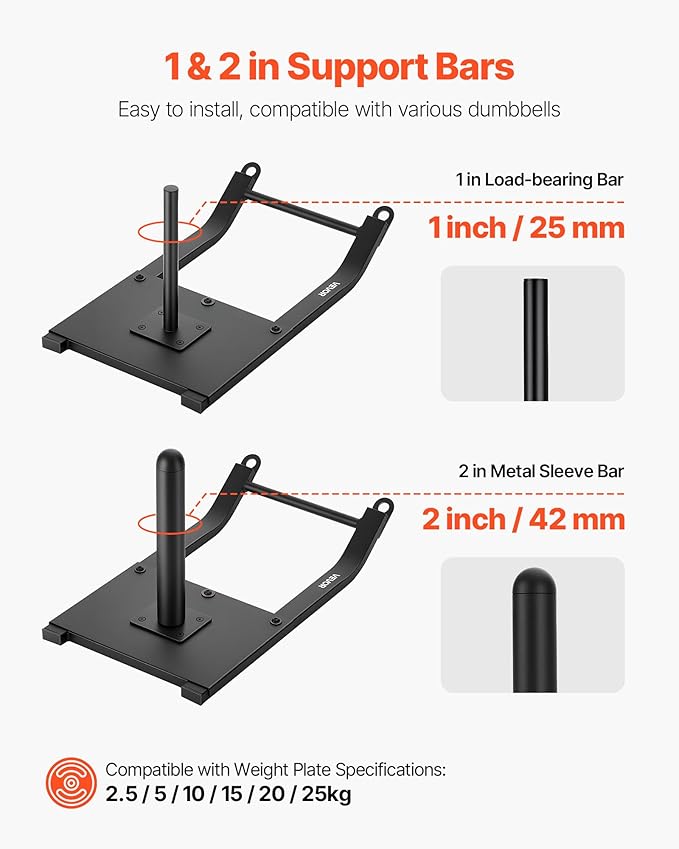 VEVOR Weight Sled, Steel Power Sled, Fitness Strength Training Sleds for Athletic Exercise Speed Improvement, Workout Fitness Equipment with Harness, Compatible with 1/2 in Weight Plates, Black