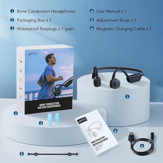 AGPTEK X15 Waterproof MP3 Player with Bluetooth 5.3 for Swimming, 32GB Non-in-Ear Bone Conduction Headphones for Running, Cycling, Sports