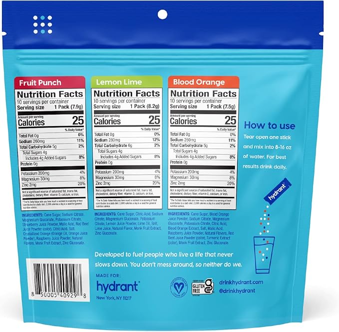 HYDRANT Hydrate Variety 30 Stick Packs, Electrolyte Powder Rapid Hydration Mix, Hydration Powder Packets Drink Mix, Helps Rehydrate Better Than Water