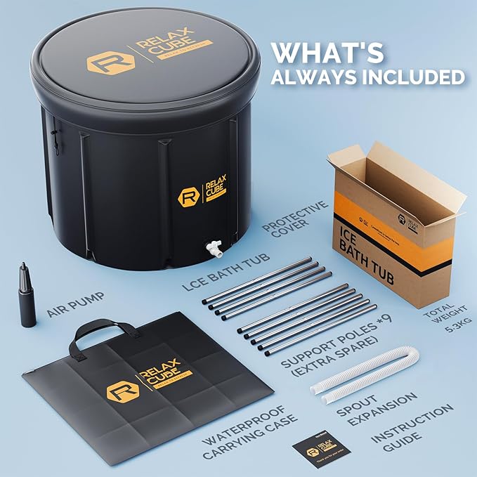 Ice Bath Tub for Athletes, 116 Gal XL Cold Plunge Tub for Recovery and Cold Water Therapy, Portable Multiple Layered Ice Pod Barrel for Outdoor, Inflatable Icebath Tub at Home, Pure Black