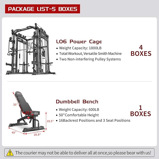 Smith Machine with Cable Crossover System, Multi-Function Power Cage Squat Rack for Home Gym, Power Rack and Packages Weight Sets.
