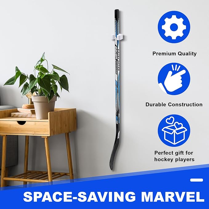 Yousoontic Hockey Stick Holder Wall Mount, 1-6 Stick Capacity, Ice and Field Hockey Organizer (Decor & Storage 2-in-1) for Home Garage Room Office Sports Decoration