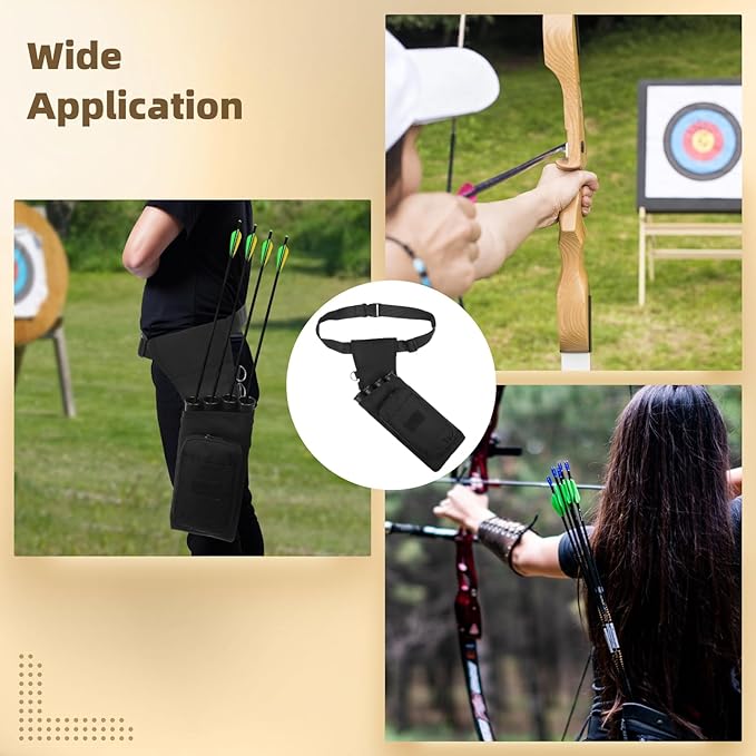4 Tubes Hip Quiver, Nylon Fabric Waist Arrow Quiver with Pockets and Adjustable Strap for Archery Shooter, Outdoor Arrow Storage