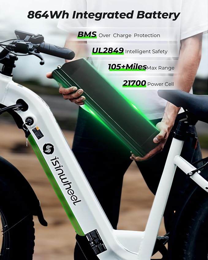 isinwheel U8 Plus Electric Bike for Adults,1500W Peak Motor Hydraulic Brake Ebike,Max 20/28MPH 75-105Miles Electric Bicycle with 13AH/18AH Battery,26" Step-Thru Fat Tire Commuter E Bike for Adults