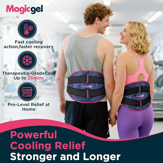 Magic Gel Back Ice Pack - Maximum Compression Sports Cold Compress Wrap for Back & Lower Body - Reusable Hot & Cold Packs