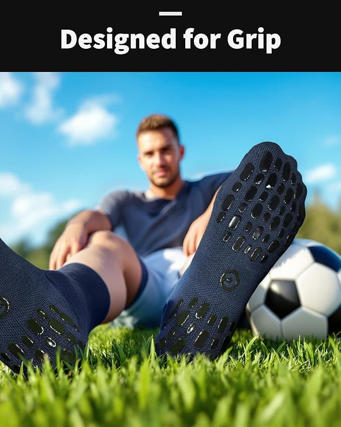 CWVLC Grip Socks Soccer - Cushioned Non-Slip Grippy for Men & Women Athletic - Barre Hospital Sticky Slipper Socks