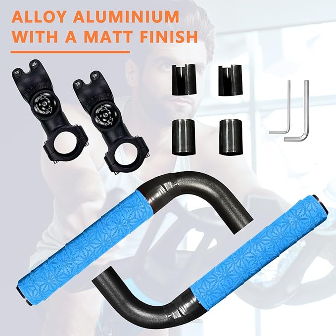 Handlebar Extender for Peloton Indoor Exercise Bikes, 1 Pair of Ultimate Handlebar Extension of Peloton Accessories (Bull-horn (with Blue Tapes))