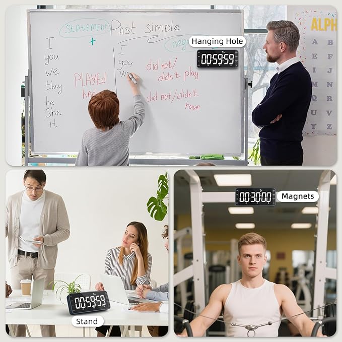 7.8'' Extra Large LED Kitchen Timer: 99H Countdown Countup with 3 Brightness, 5 Alarms & 4 Volume Levels, Magnetic Rechargeable Timer for Cooking, Classroom, Home Gym