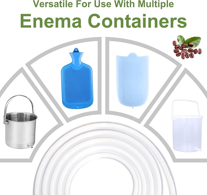 Enema Replacement Tube 6.6FT Silicone Enema Hose with 5 Reusable Nozzle Tips – Flexible Leak-Proof Enema Kit Replacement Tubing for Colon Cleansing and Detox Douche