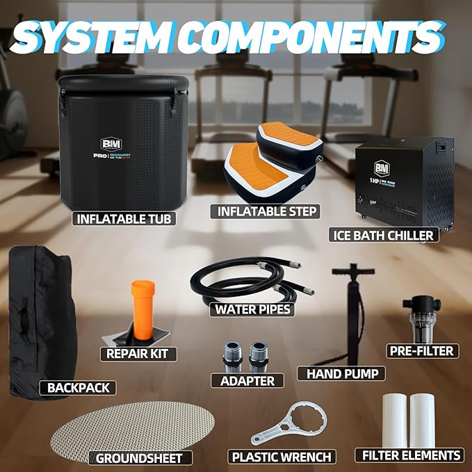 Inflatable Cold Plunge Tub with Step, 1 HP Water Chiller for Ice Bath Tub, Hot & Cold Mode Machine with Ozone, Smart WiFi, Dual Filters, Fast Cooling, 115 Gallon, 39" L x 39" W x 35.4" H