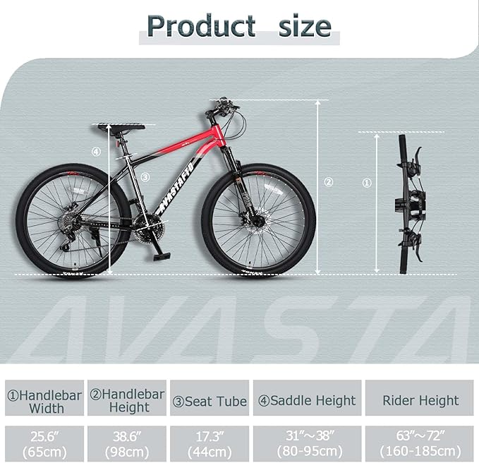 AVASTA Earth 26 27.5 inch Mountain Bike with 21-Speed,Aluminum Frame, Dual Disc Brake, Comfortable Saddle,Multiple Colors