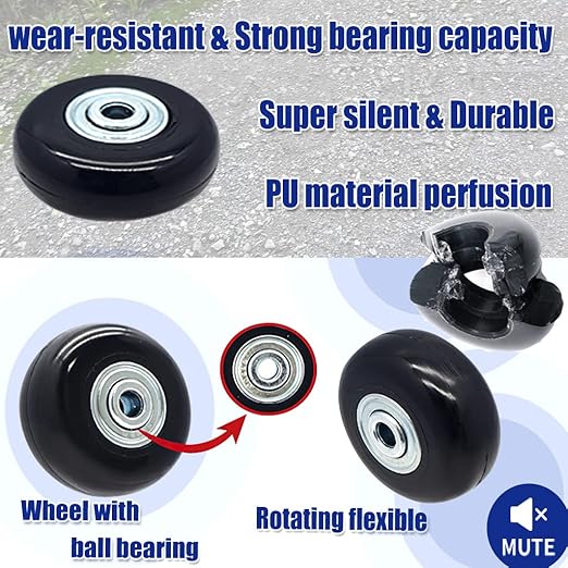 45mm Set of 4 Luggage Suitcase Replacement Wheels for Trolley Case Travel Bags Caster Inline Roller Skating Roller Swivel Rubber Wheels Bearings Repair Kits with Axles 30mm&35mm&60mm