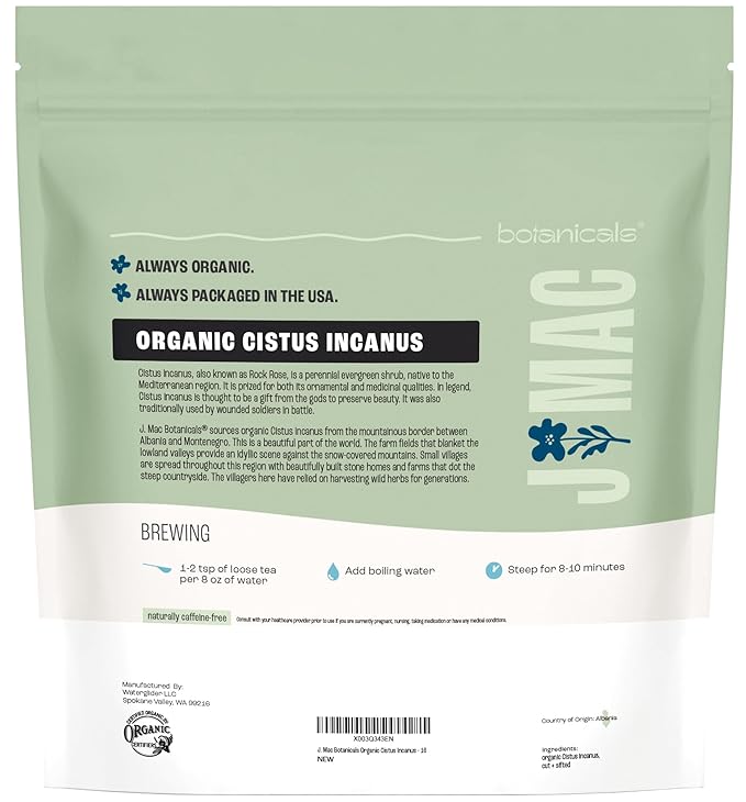 J Mac Botanicals Organic Cistus Incanus tea, also known as Rock Rose or Shepherd's Tea