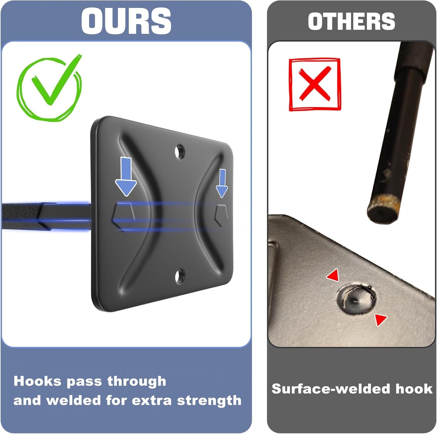 WALMANN Garage Hooks, Heavy Duty 12-inch Wall Hooks for Hanging, Tool Hangers for Car Tires, Ladders, Folding Chairs, Strollers, Garden Tools (Pack of 2)