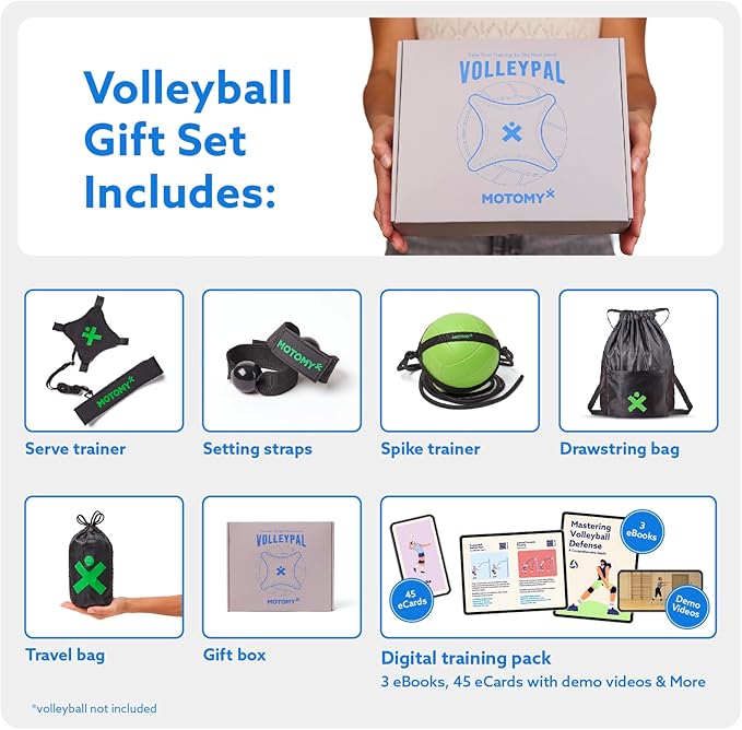 MOTOMY™ Volleyball Training Equipment Aid ‘VolleyPal’ – Solo Rebounder Trainer for Serve, Spike, Set & Pass; Indoor and Outdoor Practice Gear Gifts for Beginners & Experts