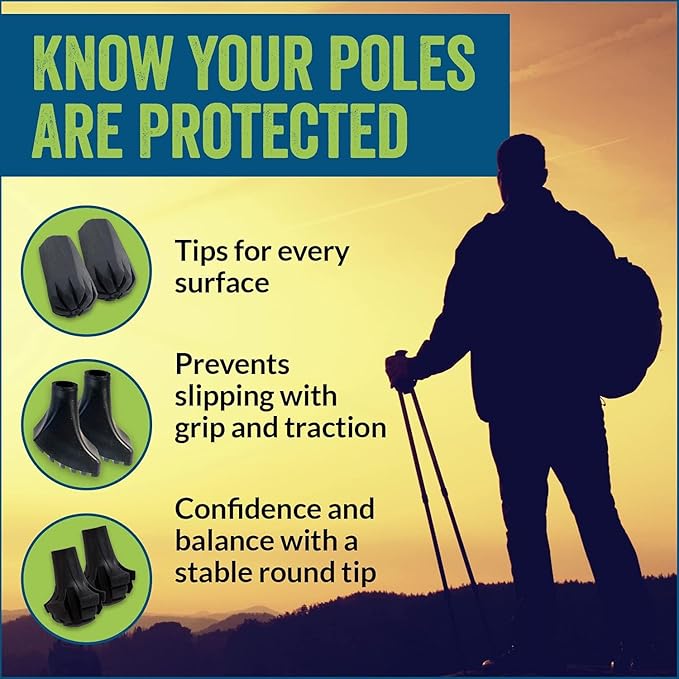 4 Pack of Extra Durable Rubber Replacement Tips (Replacement Feet/Paws/Ferrules/Caps) for Trekking Poles - Fits All Standard Hiking and Nordic Walking Poles