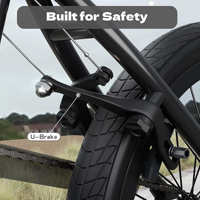 67i Boys BMX Bike 18/20 Inch Ages 8-12 Kids Bicycle with Front Rear U Brake Adjustable Seat Iron Fork 2.09" Wide Tires