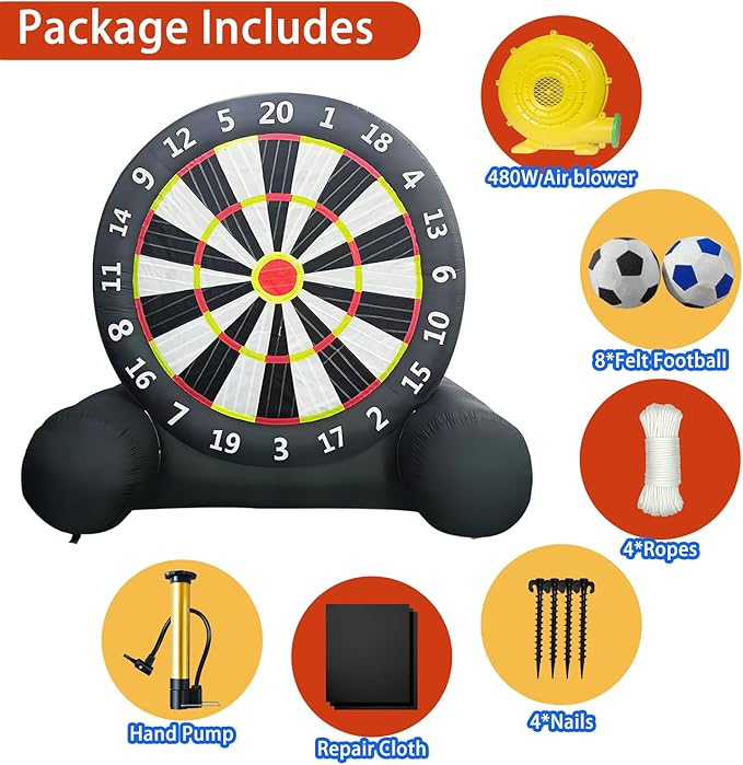 Giant Inflatable Soccer Dart Board, 10ft Inflatable Soccer Kick Darts Games with Blower & 8 Sticky Soccer Balls, Outdoor Inflatable Soccer Target Dart Board Yard Game