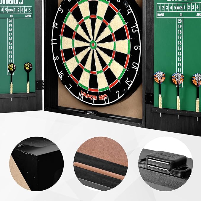 All-in-One Dartgame Center with Self-Healing Sisal/Double-Sided Dartboard & Multifunctional Cabinet 6 Steeltip Darts and Mounting Kit Included