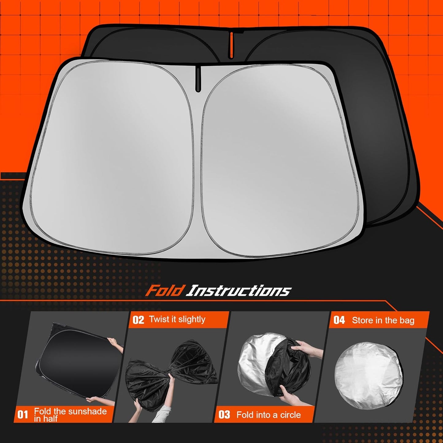 Custom Fit Windshield Sun Shade for Ford Ranger 2019-2025 - Full Coverage, 210T Reflective Fabric, Double-Layer Design - Blocks 99% UV Rays, Keeps Car Cool, Easy to Install and Store